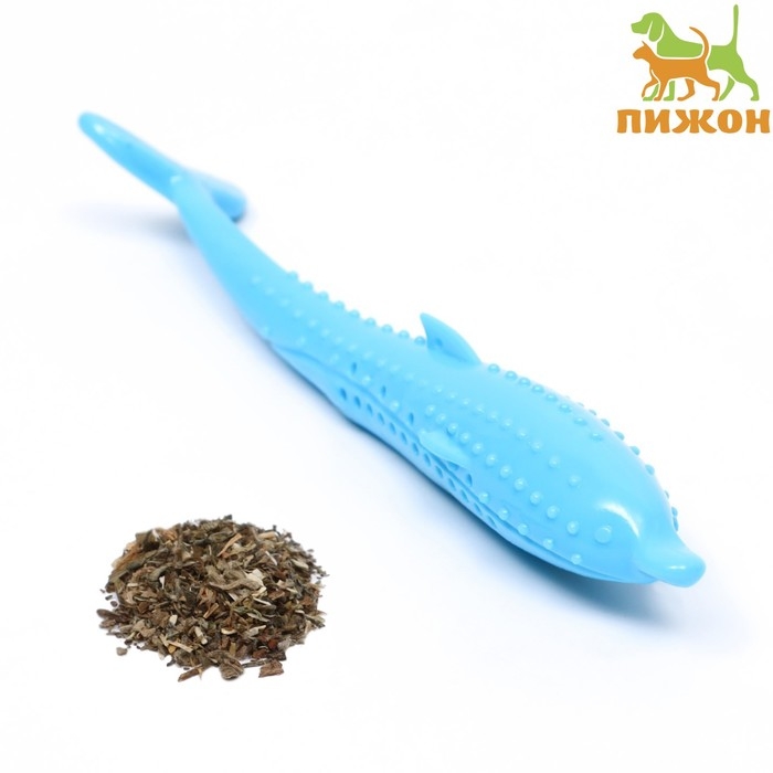 Игрушка для кошек с кошачьей мятой Игрушка для кошек с кошачьей мятой "Дельфин", 17 см, синяя