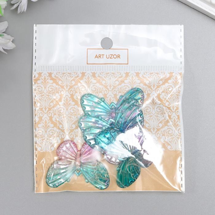 Декор для творчества пластик Декор для творчества пластик "Бабочки голубо-сиреневые" набор 5 шт 3,2х4,1 см