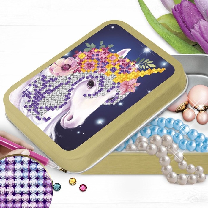 Алмазная мозаика на шкатулке с частичным заполнением для детей «Волшебный единорог», 8,5 х 11 см Алмазная мозаика на шкатулке с частичным заполнением для детей «Волшебный единорог», 8,5 х 11 см
