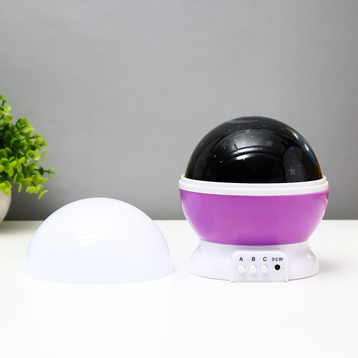 Ночник-проектор "Звёздное небо", вращение, (4ААА или USB)  фиолет. 12*10 см RISALUX