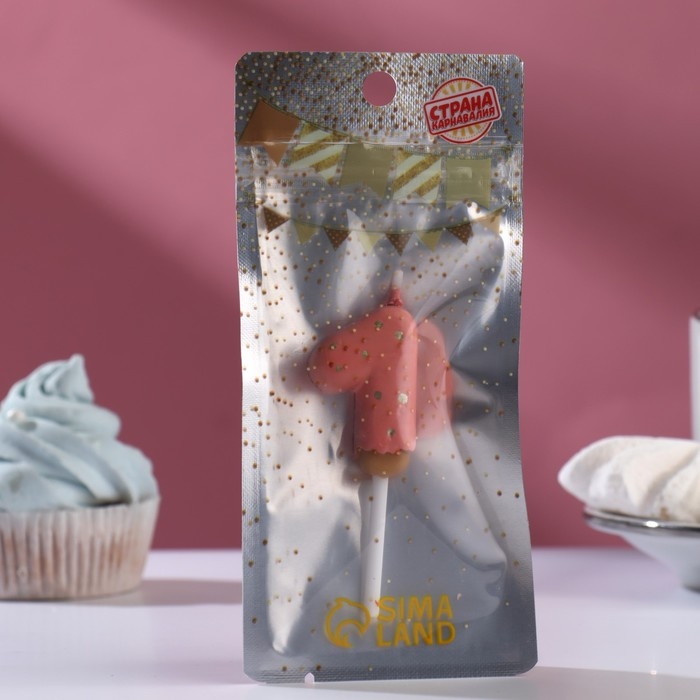 Свеча в торт Свеча в торт "Клубничная глазурь", цифра "1", розовая, 3,8 см