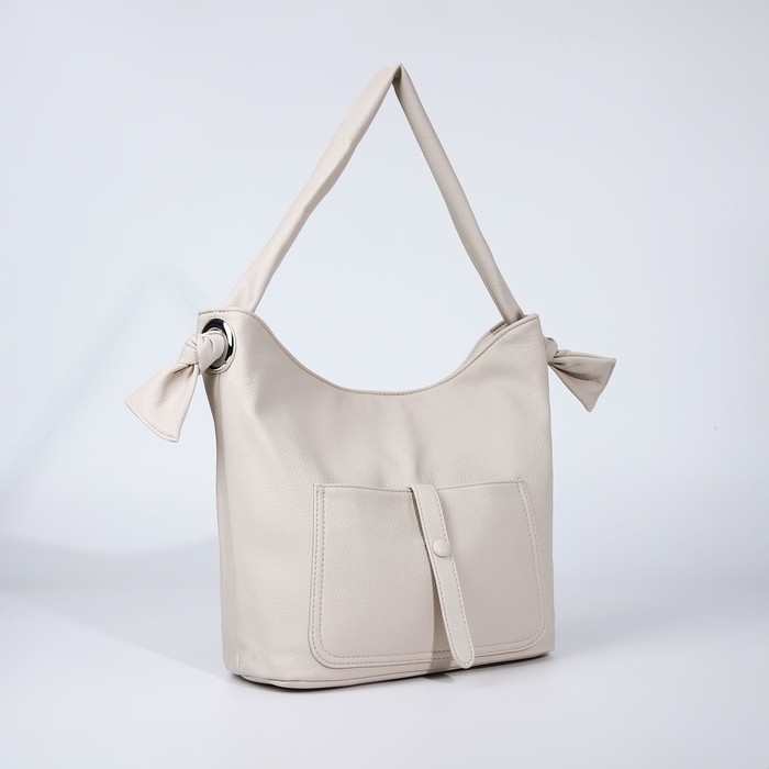 Сумка-тоут на молнии, 2 наружных кармана, цвет молочный Сумка-тоут на молнии, 2 наружных кармана, цвет молочный