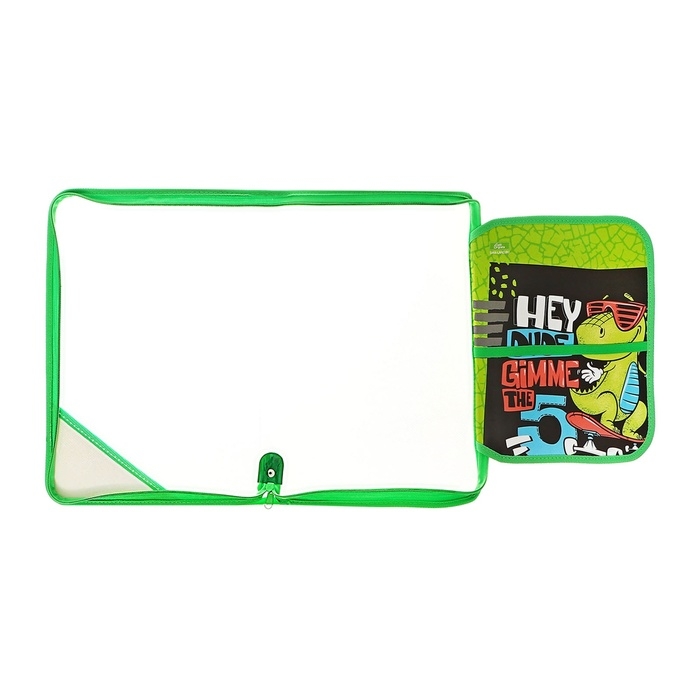 Папка для труда А4, молния вокруг, откидная планка, пластиковая, ПТР-1, с наполнением 10 предметов, для мальчика, Calligrata Папка для труда А4, молния вокруг, откидная планка, пластиковая, ПТР-1, с наполнением 10 предметов, для мальчика, Calligrata "Дино скейт"