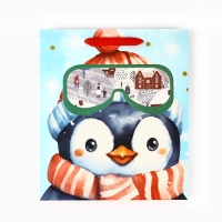 Пакет подарочный новогодний ламинированный &laquo;Пингвинёнок&raquo;, конгрев, M 30 х 26 х 9 см, Новый год