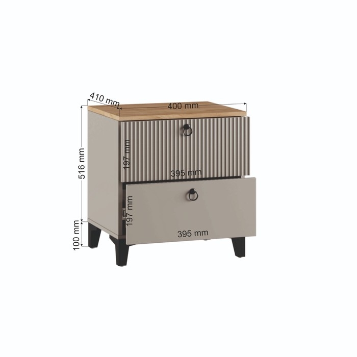 Тумба прикроватная Ника, 400х410х516, Кашемир/Дуб/Бежевый МДФ