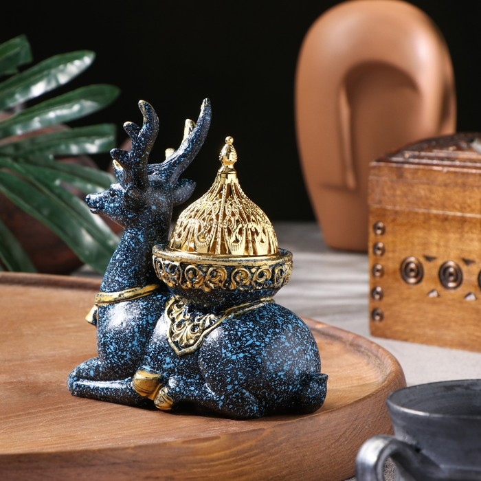 Курильница для благовоний порошковых и конусов Курильница для благовоний порошковых и конусов "Олененок", голубой, 12,5х11,5 см