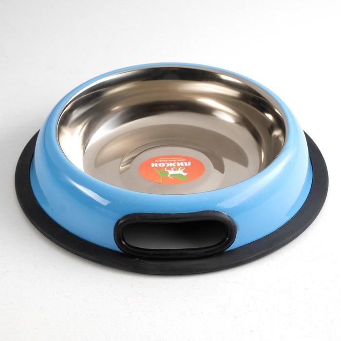 Миска с нескользящим основанием округлая цветная с ручкой, 450 мл, голубая Миска с нескользящим основанием округлая цветная с ручкой, 450 мл, голубая