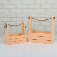 Набор кашпо деревянных 2 в 1 (25&times;15&times;30; 21&times;12&times;23 см) "Dear", ручка канат, персик
