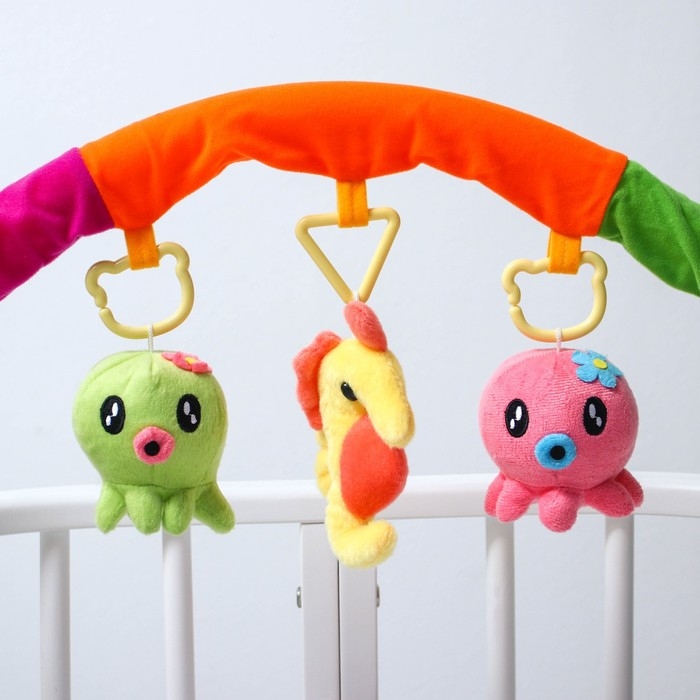Дуга игровая мягкая на кроватку, коляску &laquo;Осьминожки&raquo;, 25-84 см, погремушки, 3 игрушки МИКС, Крошка Я