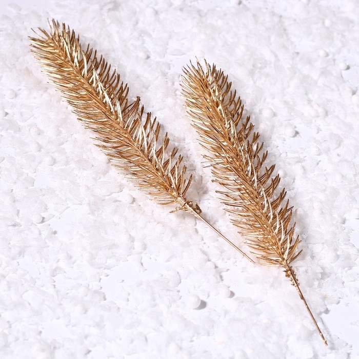 Декор &laquo;Веточка ели золотистая&raquo;, набор 2 шт., размер 1 шт. &mdash; 22 &times; 4 см