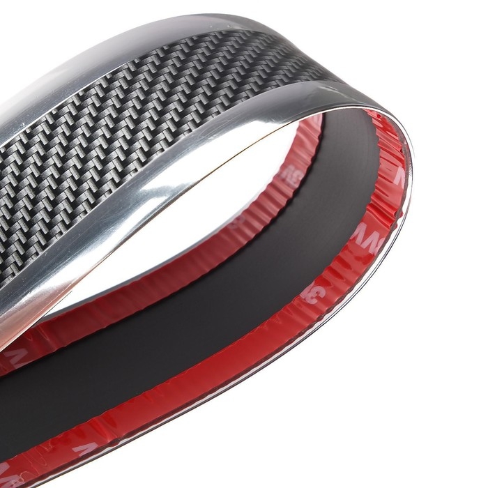 Защитная накладка на порог авто, под карбон с хром полосой, самоклеящаяся, 5×250 см Защитная накладка на порог авто, под карбон с хром полосой, самоклеящаяся, 5×250 см