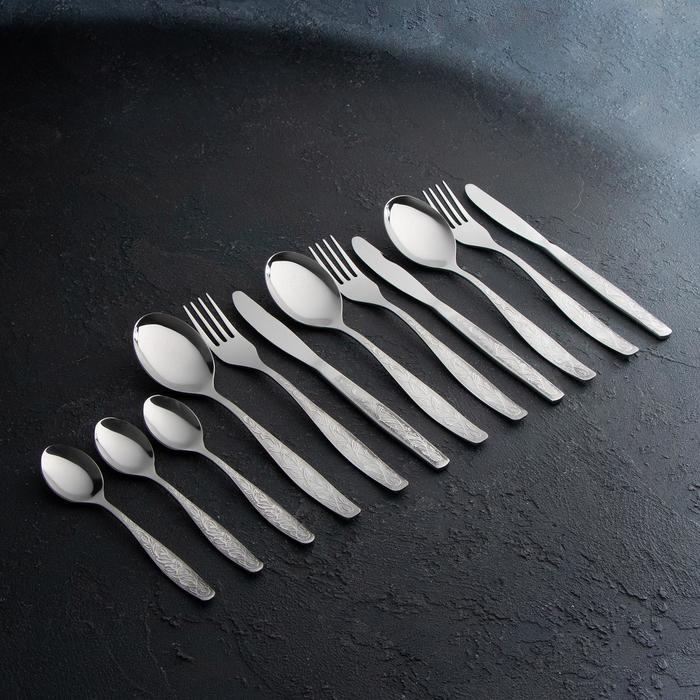 Набор столовый &laquo;Уралочка&raquo;, 12 предметов, толщина 2 мм, декорированная коробка, цвет серебряный