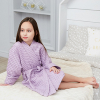Халат вафельный детский Крошка Я "Boho" размер 32 (110-116 см) цвет сиреневый, 100% хлопок 290 г/м2