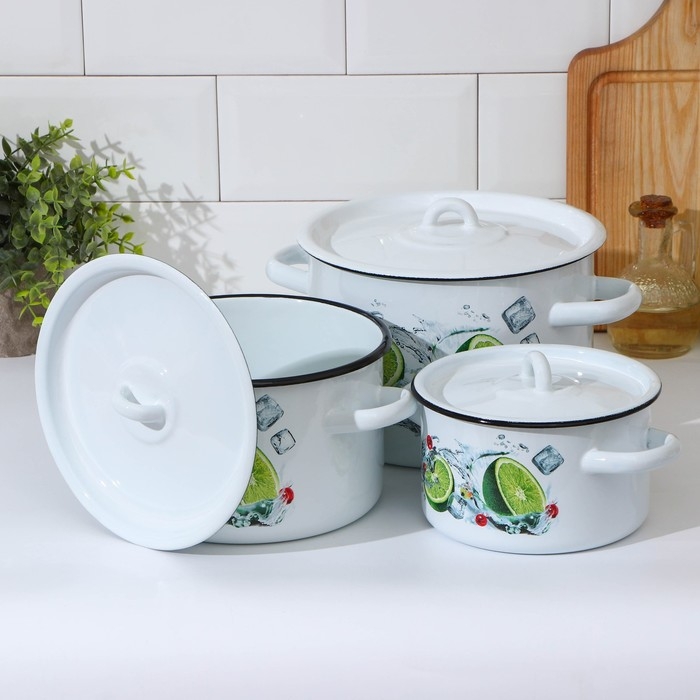 Набор эмалированных кастрюль &laquo;Мохито&raquo;, 3 предмета: 1,5 л, 2,9 л, 4,5 л