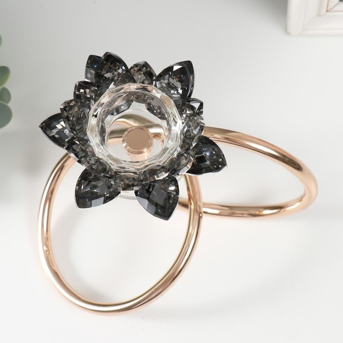 Подсвечник металл, акрил на 1 свечу "Чёрный лотос. Завиток" d=4 см золото 19х19 см