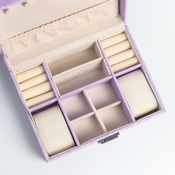 Шкатулка кожзам под часы 2 отделения и бижутерию Шкатулка кожзам под часы 2 отделения и бижутерию "Под бархат" сиреневая 8х15,5х20,5 см
