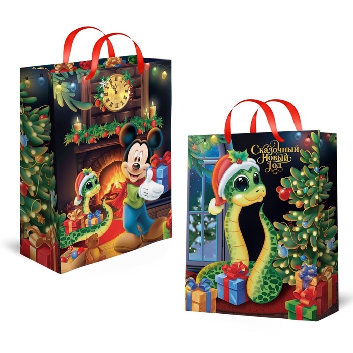 Новый год. Пакет подарочный, 31х40х11.5 см, упаковка, Микки Маус