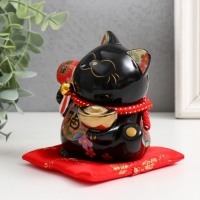 Копилка керамика "Кот Манэки-нэко с пожеланием счастья " черный 8,5х9,5х12,5 см Копилка керамика "Кот Манэки-нэко с пожеланием счастья " черный 8,5х9,5х12,5 см