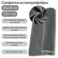 Салфетка из микрофибры для стекла, против разводов, 35 х 35 см, 250 г/м&sup2;
