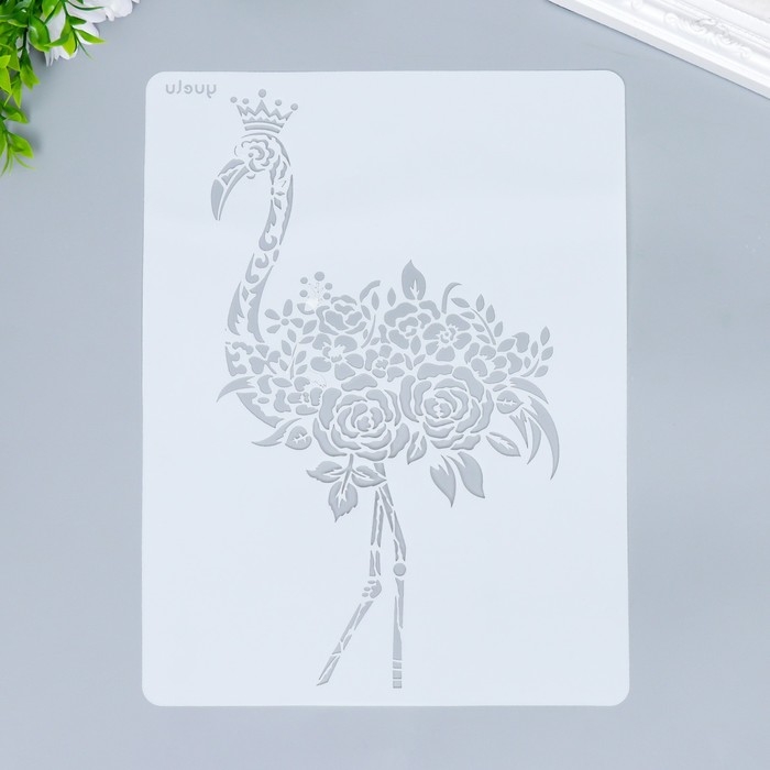 Трафарет пластик Трафарет пластик "Фламинго цветочный в стиле мехенди" 29х20,8 см