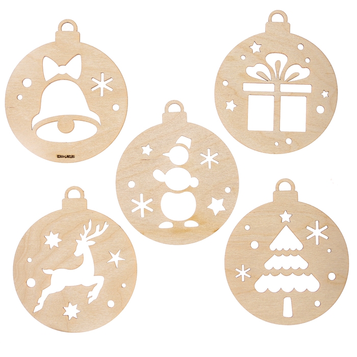 Заготовки для творчества на новый год «Шары с простыми рисунками», 5 шт Заготовки для творчества на новый год «Шары с простыми рисунками», 5 шт