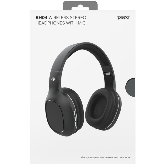 Наушники PERO BH04, беспроводные, полноразмерные, микрофон, 400 мАч, до 20 часов, черные