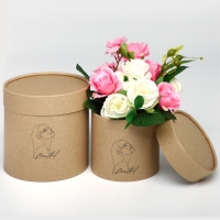 Набор шляпных коробок из крафта 2 в 1, упаковка подарочная, &laquo;Beautiful&raquo;, 12 х 12, 15 х 15 см