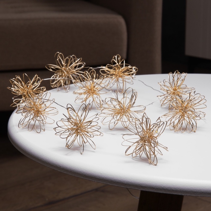 Гирлянда «Нить» роса 5 см, с насадками «Вспышка», IP20, серебристая нить, 10 LED, батарейки ААх2 (не в комплекте), свечение тёплое белое Гирлянда «Нить» роса 5 см, с насадками «Вспышка», IP20, серебристая нить, 10 LED, батарейки ААх2 (не в комплекте), свечение тёплое белое