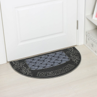 Коврик придверный полукруглый Доляна &laquo;Welcome цветы&raquo;, 45&times;75 см, цвет серебряный