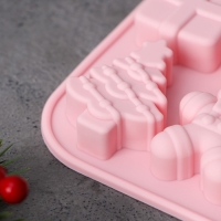 Форма для выпечки новогодняя Доляна &laquo;Новогодние подарки&raquo;, силикон, 20&times;12,7&times;1,7 см, 14 ячеек, цвет розовый