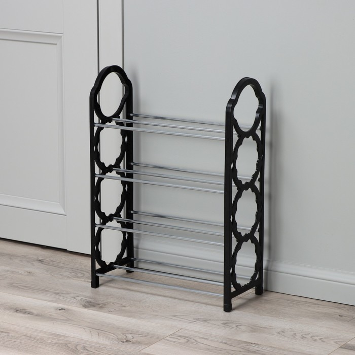 Обувница Доляна, 4 яруса, 42&times;19&times;58 см, цвет чёрный