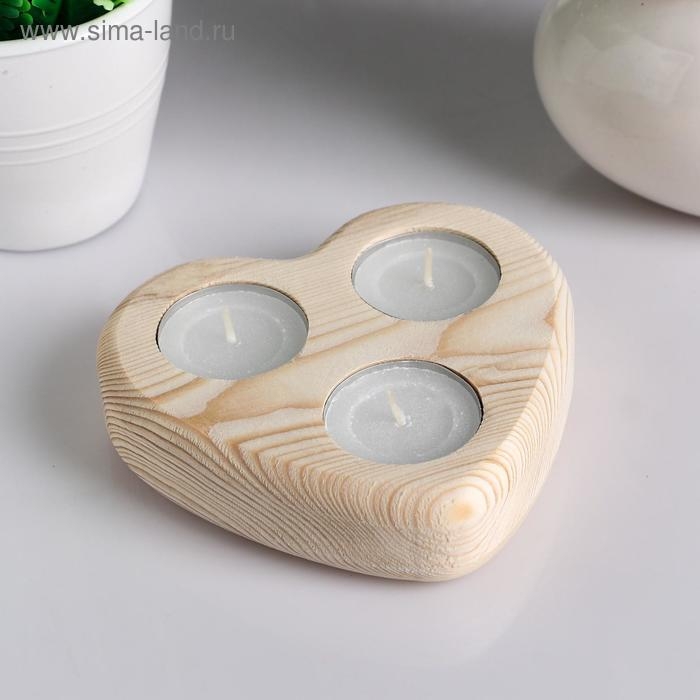Подсвечник деревянный под 3 свечи "Сердце", МАССИВ, 12.5&times;12&times;3 см