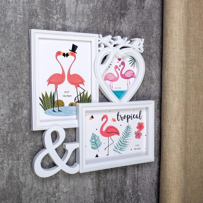 Фоторамка пластик на 3 фото 11х11, 13х18 см Фоторамка пластик на 3 фото 11х11, 13х18 см "Птицы на веточке" белая 29х29 см