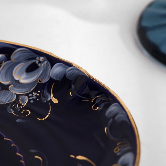 Блюдце "Весна", d-14,5см, кобальтовая глазурь