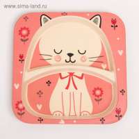 Набор детской бамбуковой посуды &laquo;Кошечка&raquo;, тарелка, миска, стакан, приборы, 5 предметов