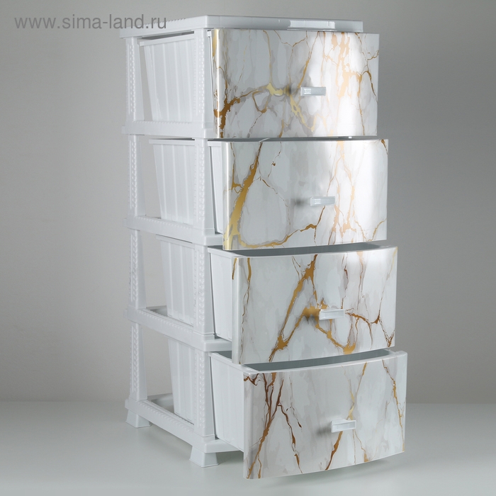 Комод 4-х секционный &laquo;Декор. Белый мрамор&raquo;, белый