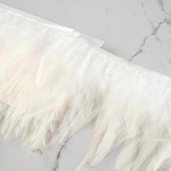 Тесьма с перьями петуха, 10-15 см, 5 &plusmn; 0,5 м, цвет белый