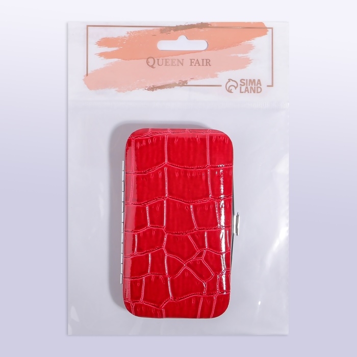 Набор маникюрный &laquo;Крокодил&raquo;, 6 предметов, в футляре, цвет красный