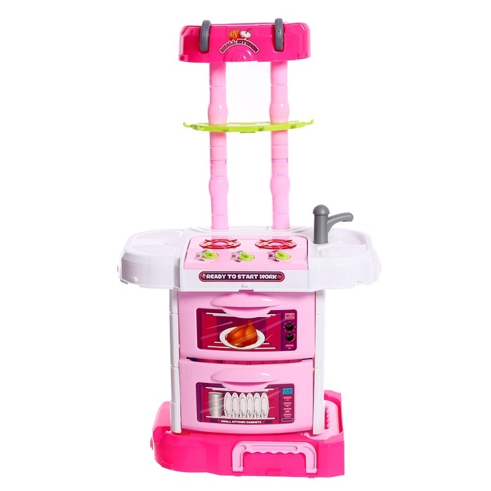 Игровой модуль в чемодане на колёсиках 3 в 1: плита, кухня, чемодан, 43 предмета