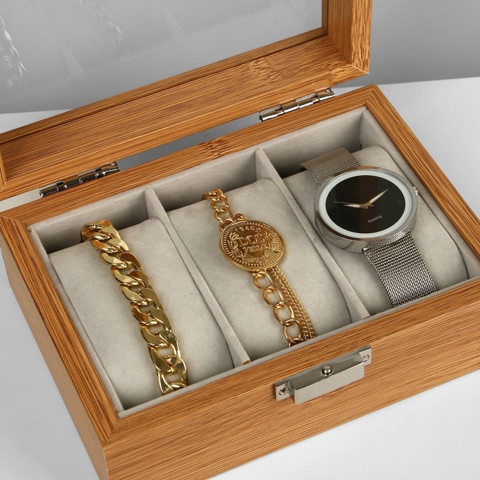 Подставка для часов, браслетов, дерево, 3 места 16,5&times;11,8&times;7,5 см, цвет серый