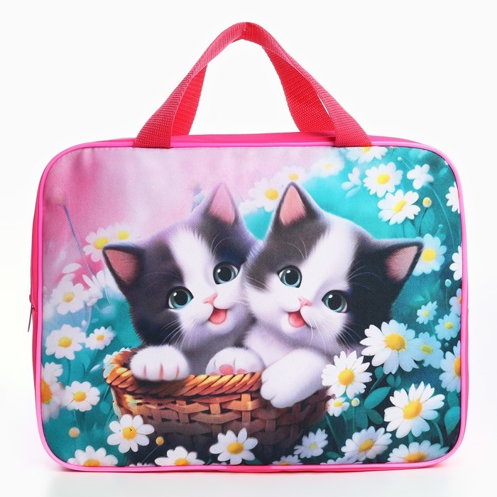 Папка для труда А4 на молнии текстиль 70мм 350 х 270 дев &laquo;1 сентября: Котики в корзинке&raquo;