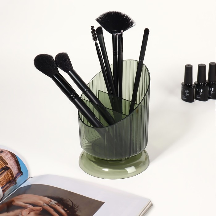 Подставка для хранения маникюрных/косметических принадлежностей &laquo;GREEN&raquo;, 3 секции, 16 &times; 11,5 &times; 11,5 см, цвет полупрозрачный/зелёный