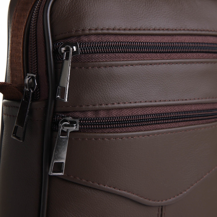 Сумка мужская на молниях, длинный ремень, цвет коричневый