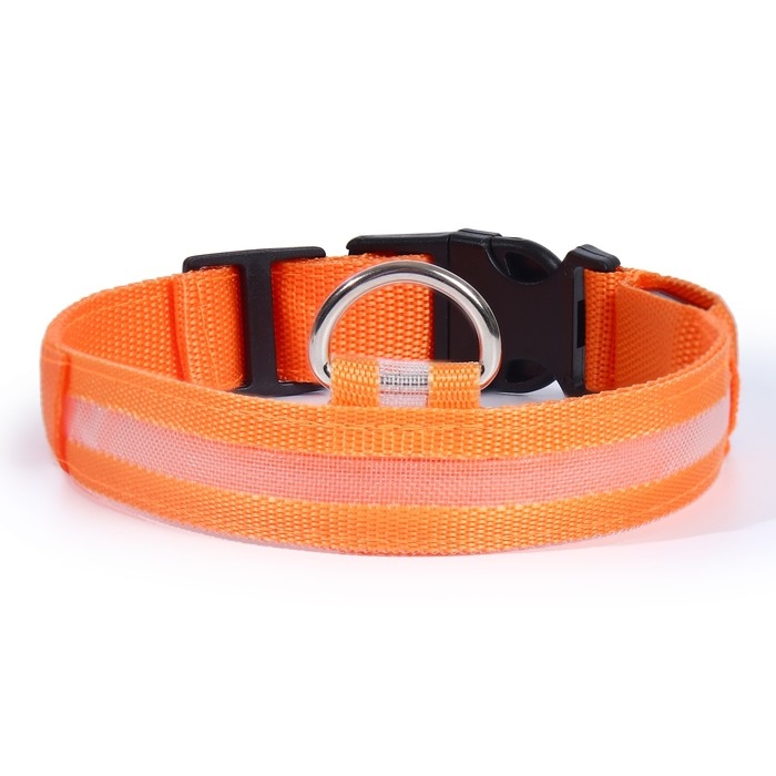 Ошейник с подсветкой размер L, ОШ 45-52 х 2,5 см, 3 режима свечения оранжевый