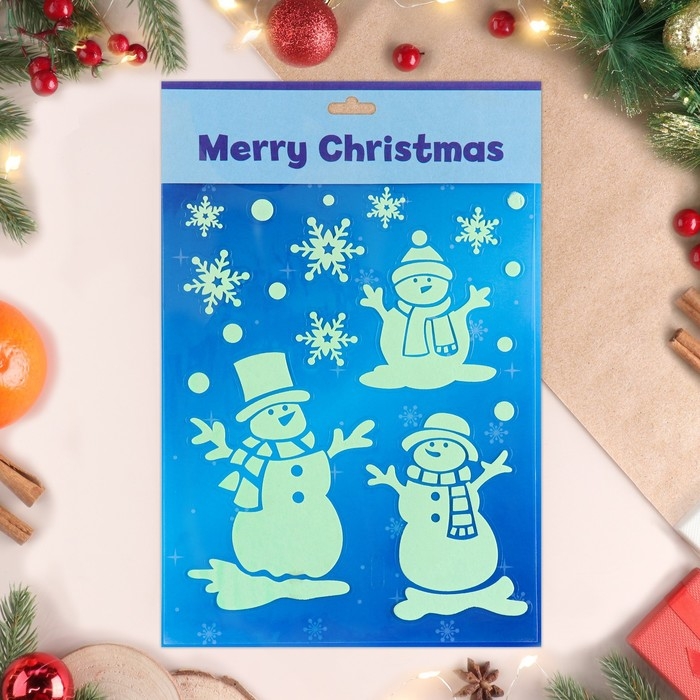 Наклейки на окна "Новогодние" снеговики, 28 х 19 см