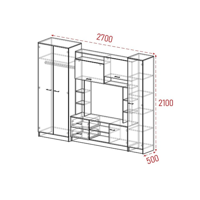 Гостиная Марта, 2700х500х2100, Ясень шимо светлый/Ясень шимо темный