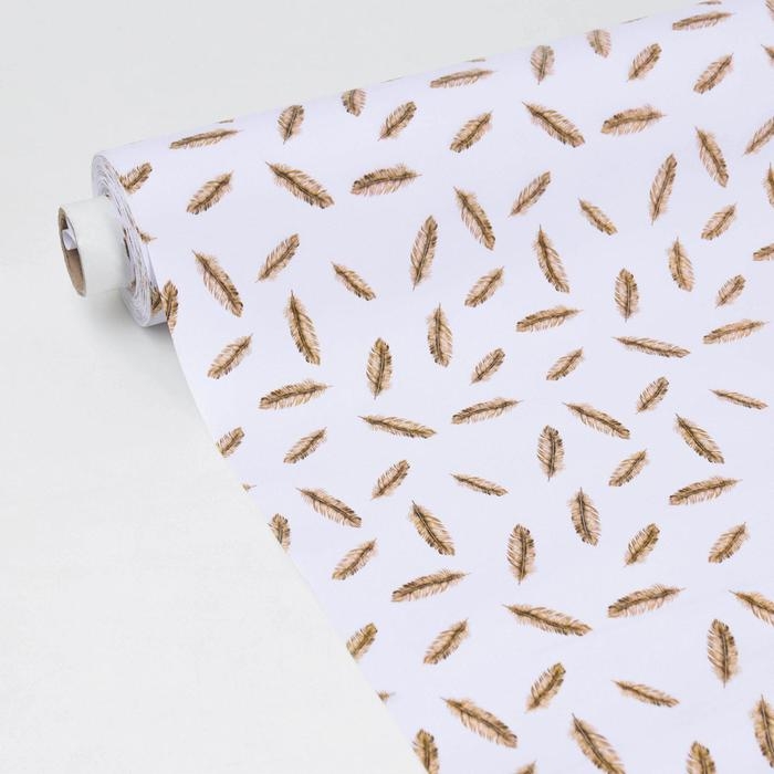 Клеёнка на стол на тканевой основе Доляна &laquo;Пёрышки&raquo;, ширина 137 см, рулон 20 м, толщина 0,22 мм, цвет белый