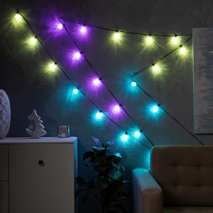 Умная гирлянда &laquo;Нить&raquo; 6 м с насадками &laquo;Калейдоскоп&raquo;, IP20, тёмная нить, 20 LED, свечение RGB, USB