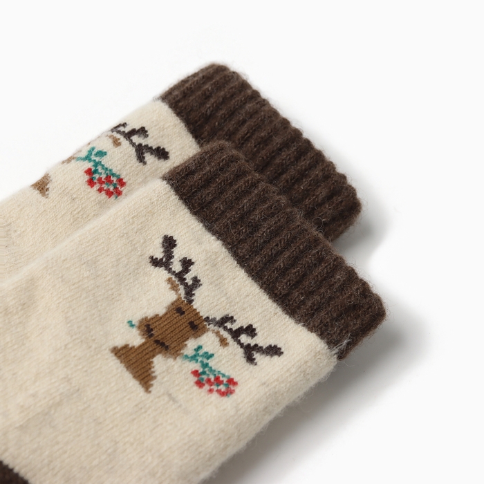 Носки детские из монгольской шерсти "Олень", цвет шоколадный, размер 10-12