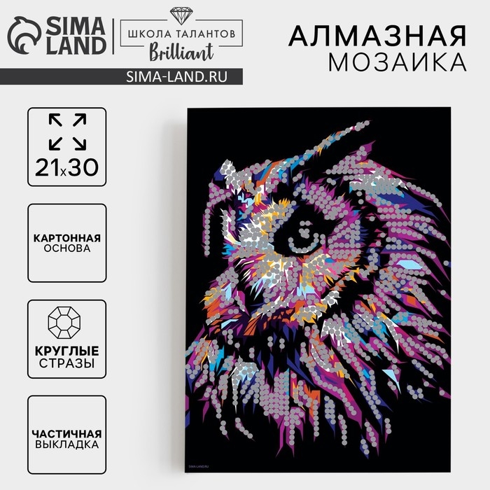 Алмазная мозаика с частичным заполнением на картонной основе &laquo;Сова&raquo;, 21 х 30 см